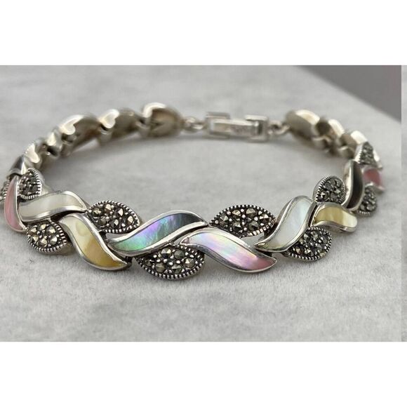 Vintage Marcasite~Abalone~Mother of Pearl Braid Bracelet DO NOT PURCHASE - Picture 1 of 6